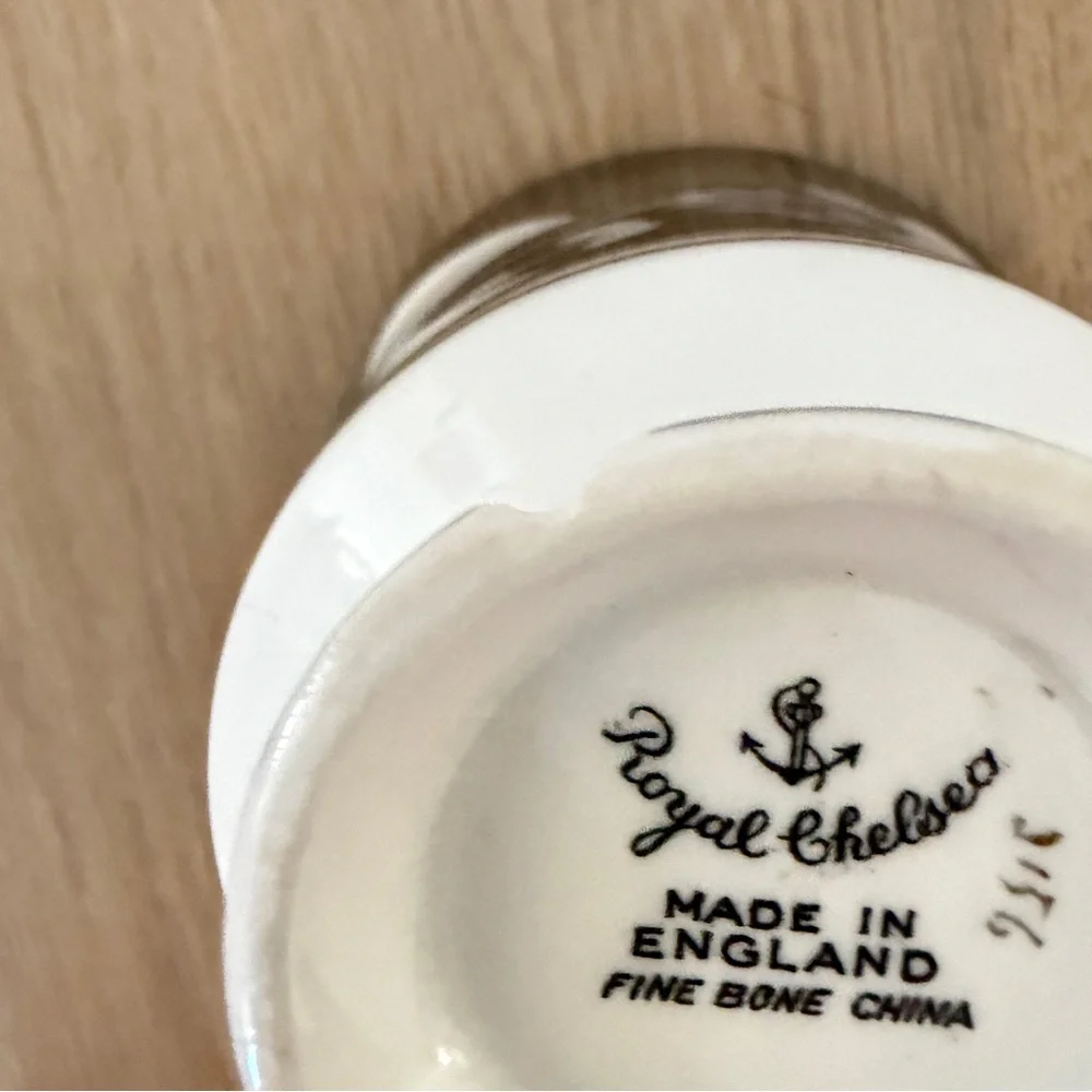 Vintage Royal Chelsea England Demitasse Fine Bone China Tea Cup Saucer‎ Silver